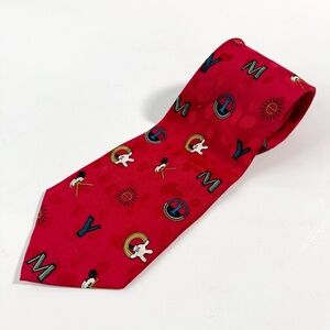 VTG The Disney Store Mickey Mouse Men Red 100% Silk Tie Retro Quirky Classic 90s